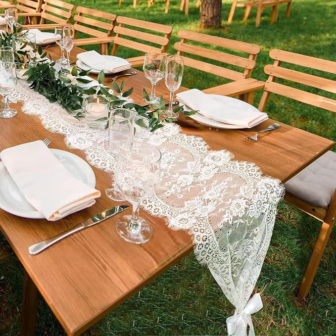 5 pcs White Lace Table Runner 14 x 120 Inch Vintage Rustic Table Runner - Image 5