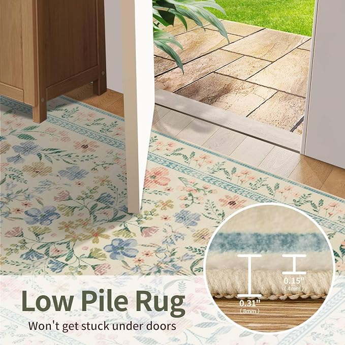 Rugxara Floral Rug for Living Room Bedroom, 4x6 Washable Rug, Large Non Slip - Image 6