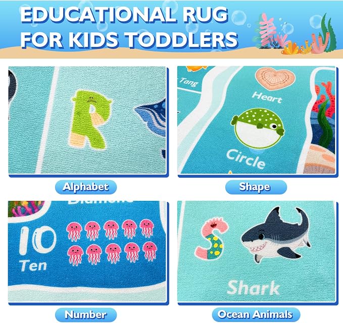 ABC Kids Ocean Rug for Playroom, 5x7 ft Alphabet Classroom Rug, Educational - Image 5