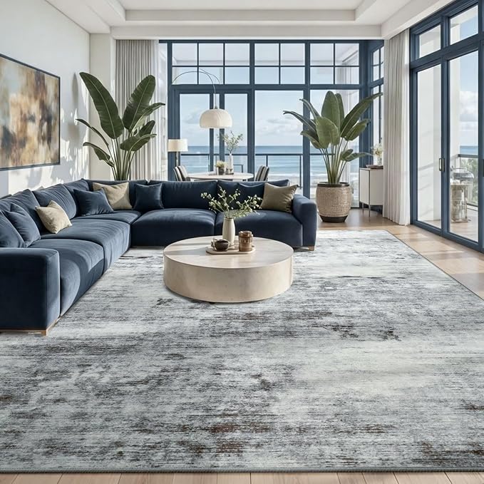 Toneed Abstract Area Rug 6x9 Modern Washable Rug Soft Non Slip Rug Low Pile by Toneed