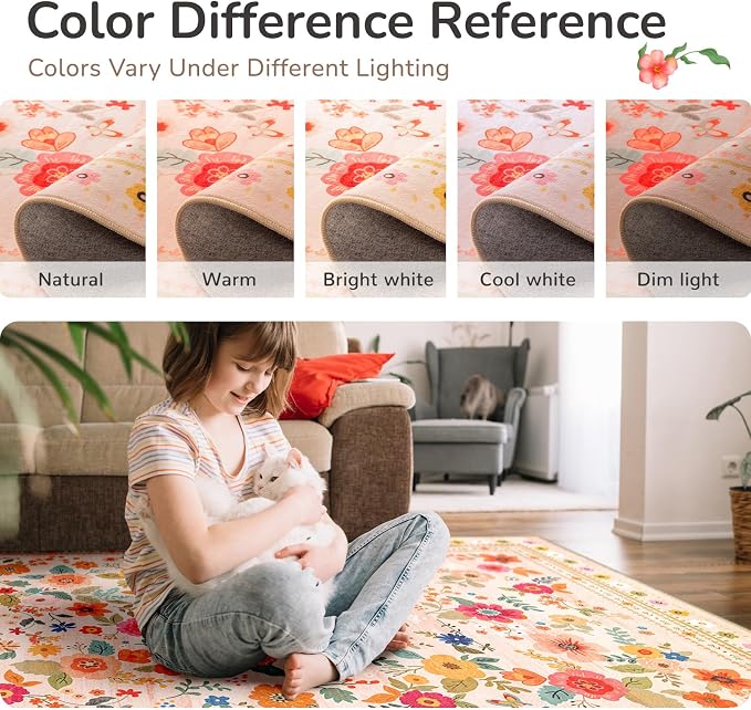 2x6 Area Rugs for Living Room Vacuum-Friendly Machine Washable Area Rug Flower - Image 5