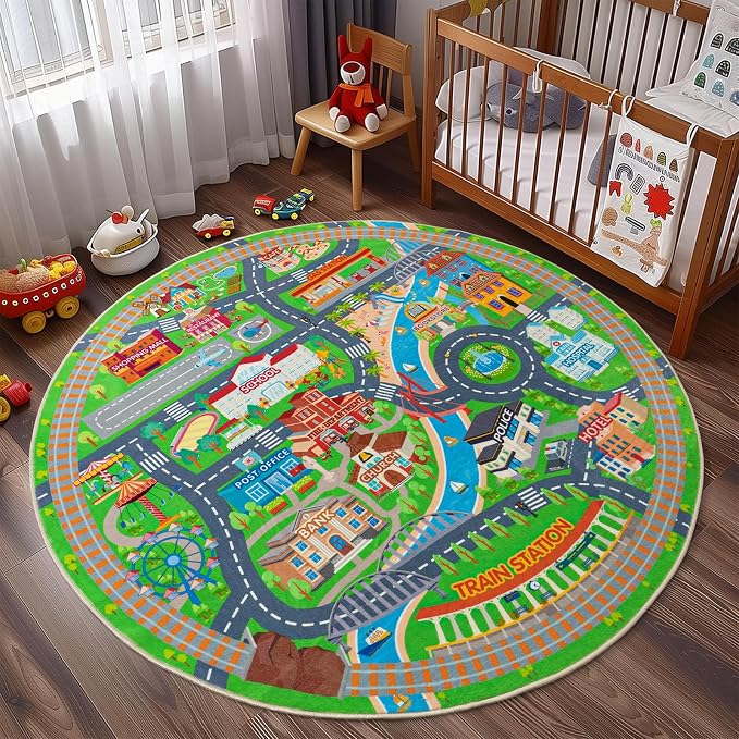 Car Rug Play Mat for Kids Toy Cars, Road Traffic Playmat for Kid Bedroom - Image 3