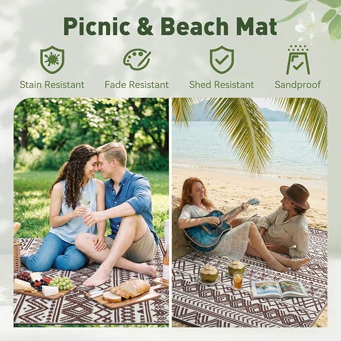 MontVoo Outdoor Rug 8x10 Waterproof Outdoor Patio Rug Mat Reverisble Plastic - Image 5