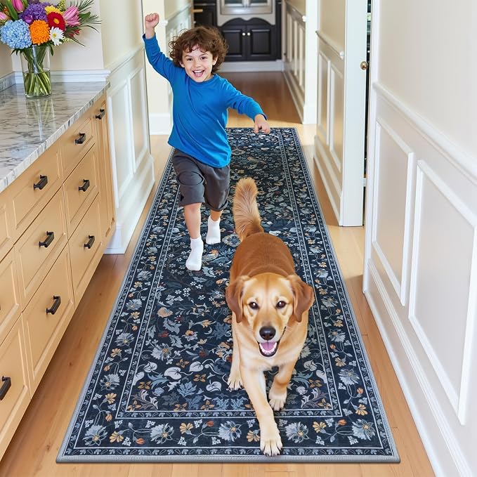 HEBE Washable Hallway Runner Rug 2'x 8' Non Slip Kitchen Rugs Runner, Low Pile - Image 8