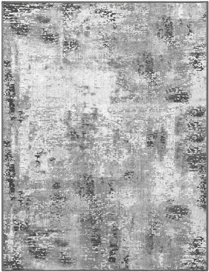 Area Rug 4x6 Grey Rug Washable Boho Rugs Non Slip Low Pile Abstract Small Carpet - Image 8