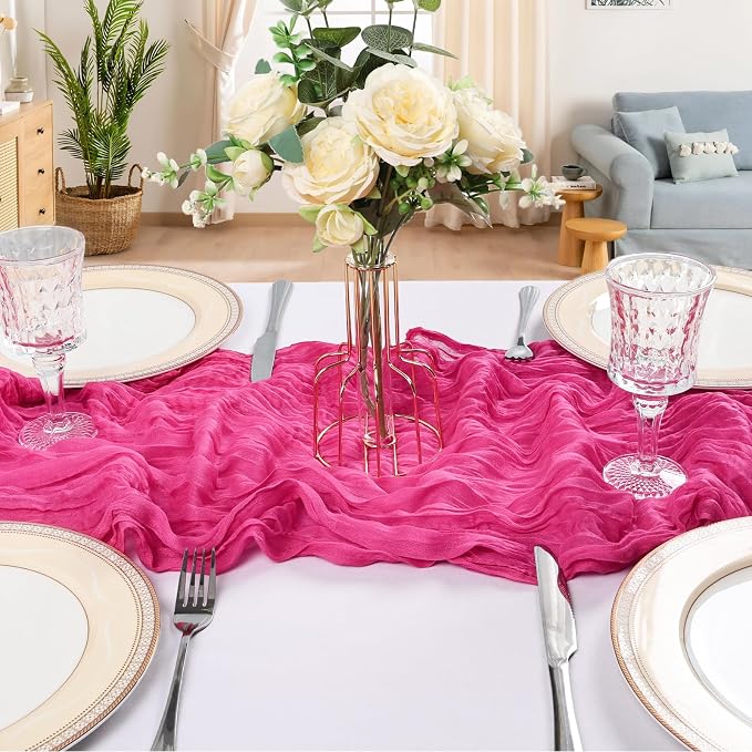 6 Pack 10Ft Hot Pink Cheesecloth Table Runner 23 x 120 Inch | Gauze Rustic Boho - Image 4