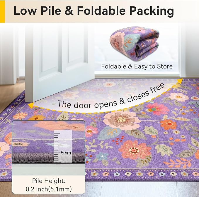 RELEANY Floral Square 4ft Area Rugs Washable Print Boho Cute Carpet Non Slip - Image 5