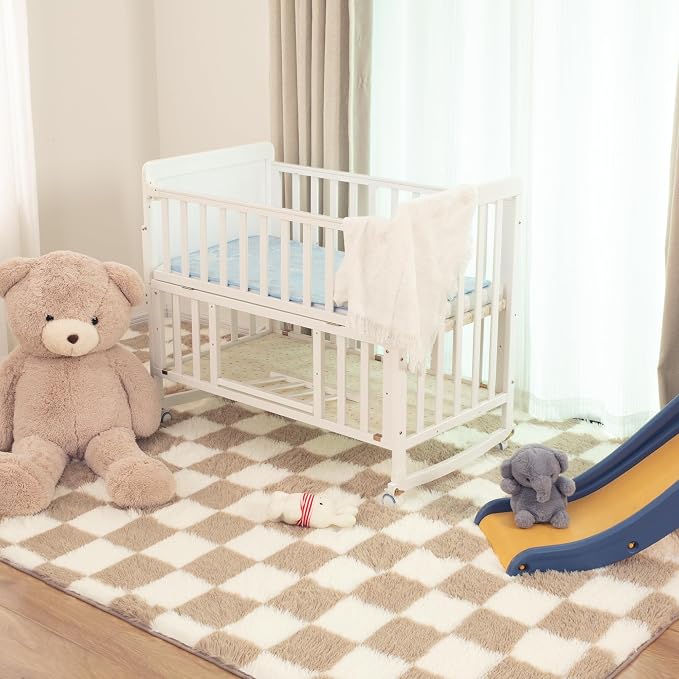 Super Soft Rug for Bedroom, 6x9 Ft Beige and White Area Rug Classic Checkered - Image 7