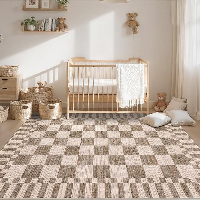 GarveeHome Brown Checkered Rug 6×9 Area Rugs - Image 2