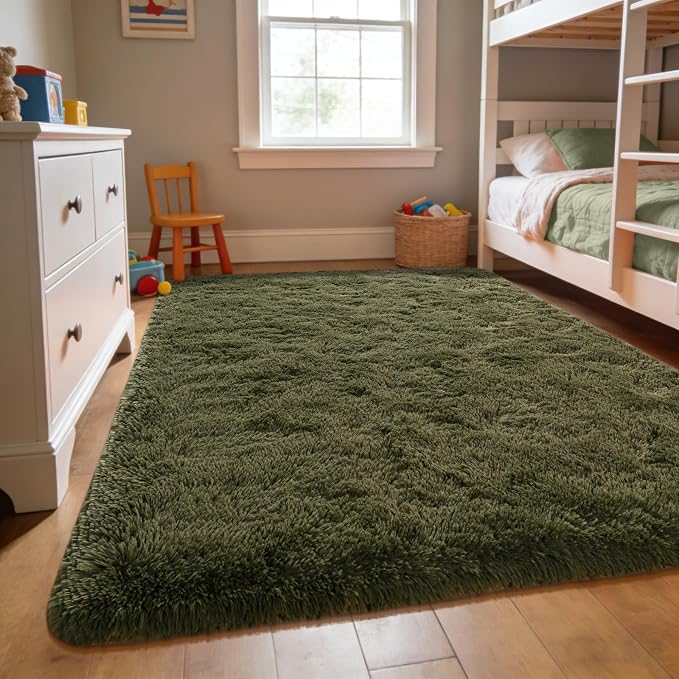 Andecor Shag Area Rug for Living Room, 6x9 Feet Olive Green Soft Fluffy Indoor - Image 6
