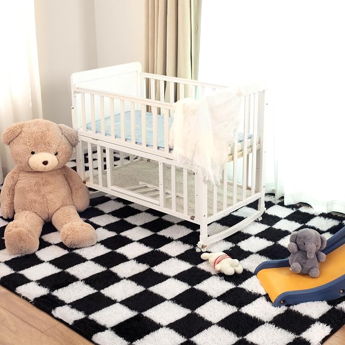 Super Soft Rug for Bedroom, 8x10 Ft Black and White Area Rug Classic Checkered - Image 4
