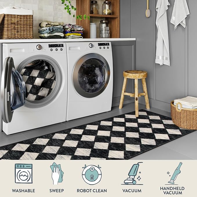 Lahome Zelie Washable Kitchen Runner Rug, 2x7 Black and White Hallway Bathroom - Image 4