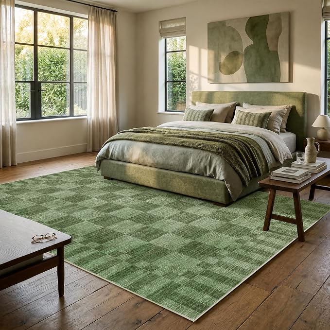GarveeHome 8×10 Area Rugs for Living Room, Moss Green Checkered Rug，Modern - Image 3