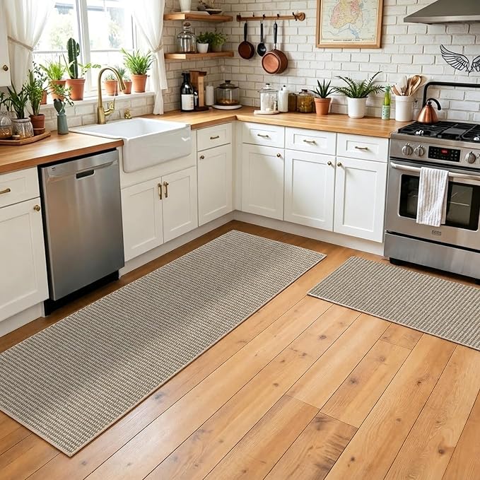 Faux Jute Hallway Runner Rug 2'x10', Washable & Non-Slip, Taupe & White | 0.27" - Image 5