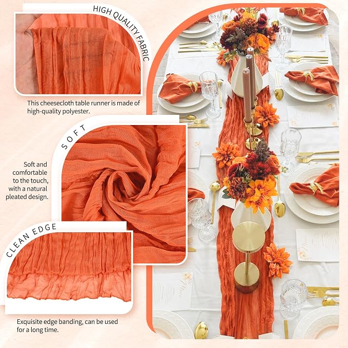 18 Pack Cheesecloth Table Runner 10FT Orange Table Runner Boho Gauze Cheese - Image 3