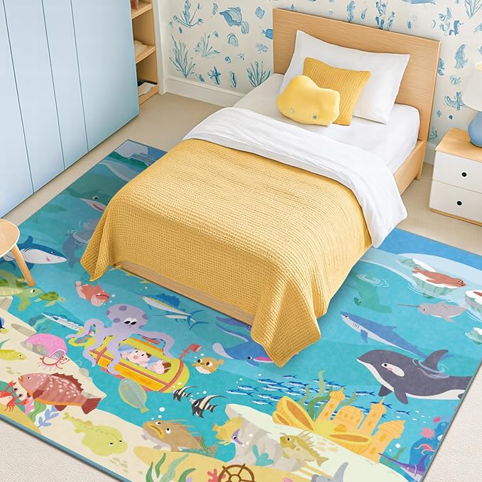 Large Blue Ocean Rug for Kids Room – 8x10 Play Mat - Image 2
