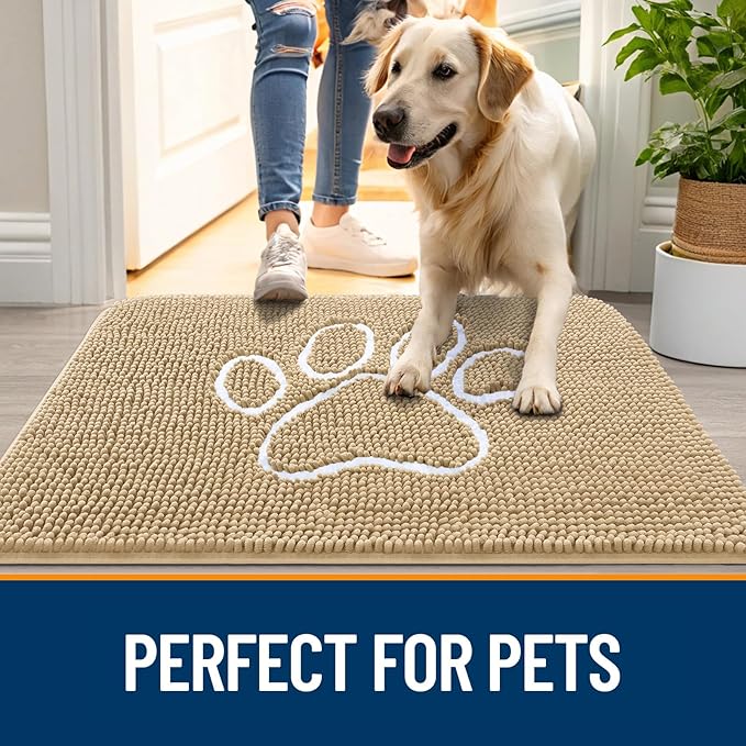 OLANLY Dog Door Mat for Muddy Paws 47x17, Paw Print Design, Absorbs Moisture - Image 6