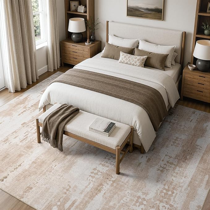 DCX Abstract Area Rug 6x9, Washable Beige Brown Modern Rug by DCXWashableRug