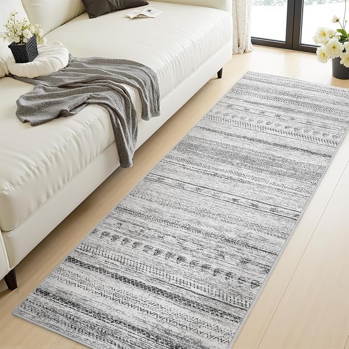 2x8 Runner Rug Machine Washable Non Slip Area Rug Distressed Neutral Moroccan - Image 3