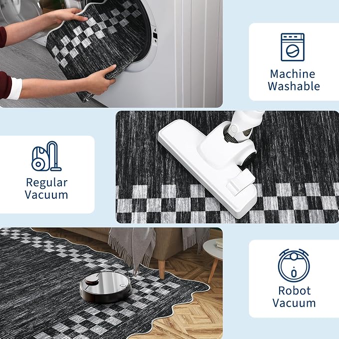 Small Area Rug 2x3 Modern Checkered Entry Rug Solid Color Scalloped Kitchen - Image 6