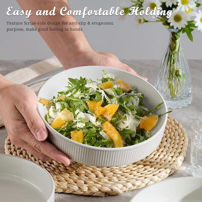 E-far Pasta Bowls Set of 4, 35oz Large Salad Bowl Plate - Image 3