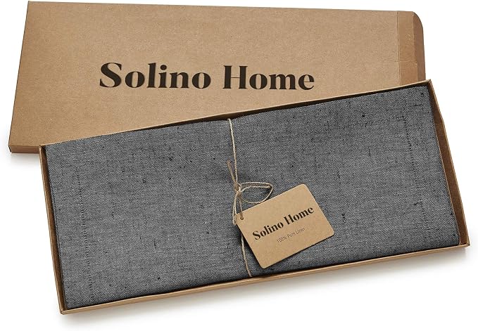 Solino Home 100% Pure Linen Table Runner Charcoal Grey, Athena 14 x 90 in | - Image 5