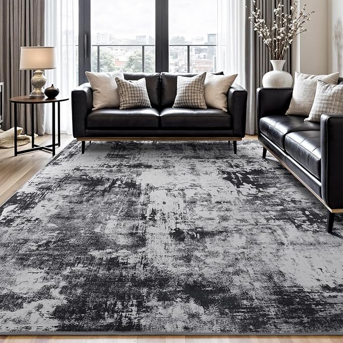Rugflix 10x14 Area Rugs for Living Room, Big Washable Dark Carpet Non-Slip for by RugflixAreaRugs