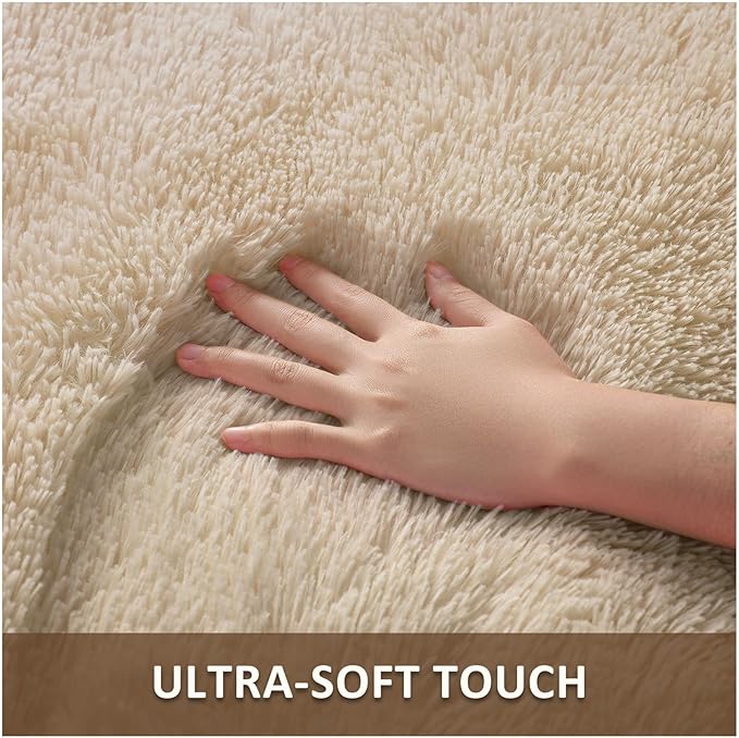Ophanie Round Rug 4Ft Beige Circle Area Rug, Fluffy Fuzzy Small Bedroom Carpet - Image 2