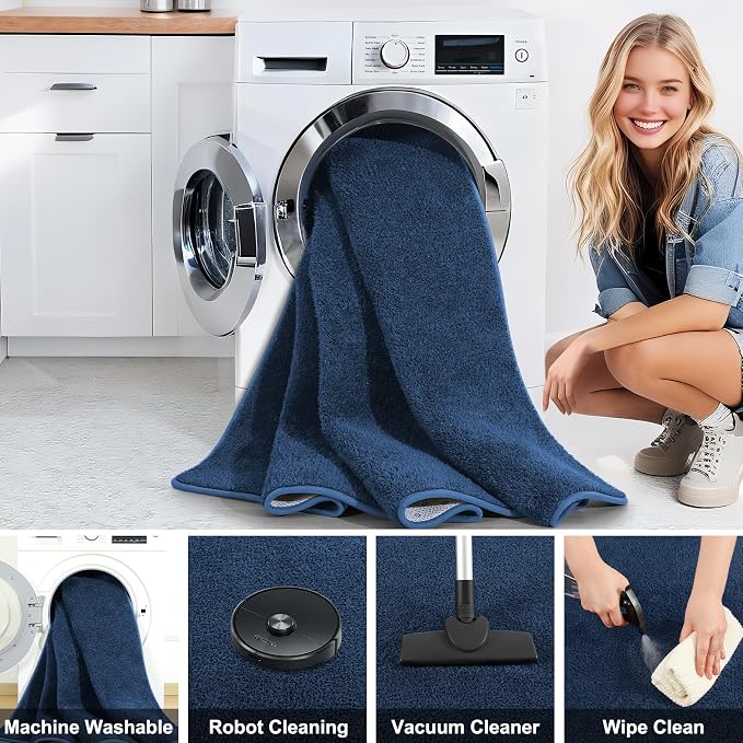 5x7 Feet Navy Blue Area Rugs for Bedroom, Indoor Washable Memory Foam Rug for - Image 5