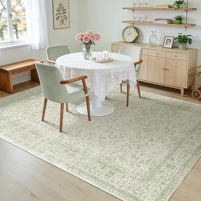 Sage Green Rug 5x7 Baby Girl Nursery Decor Neutral Boho Floral Pattern - Image 5