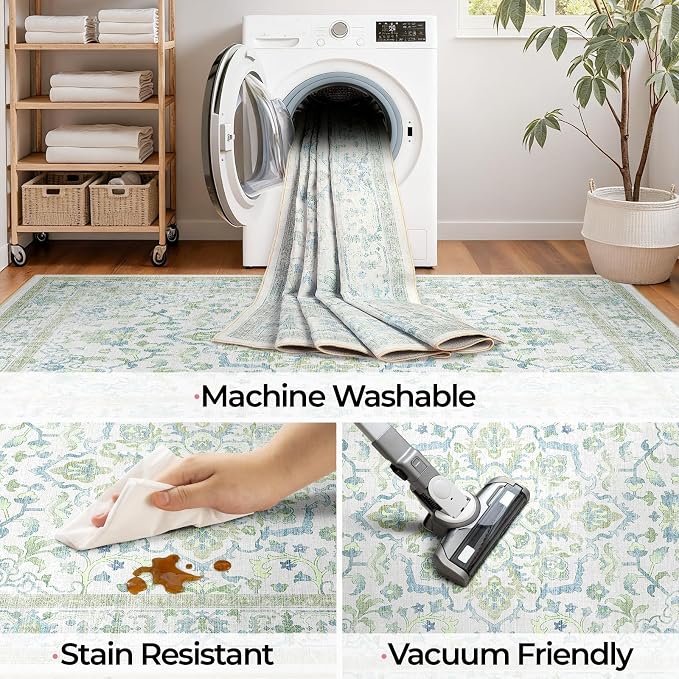 CAPALOCA Machine Washable Rugs Nursery Rug 5x8 Cute Girl Non Slip Low Pile - Image 6