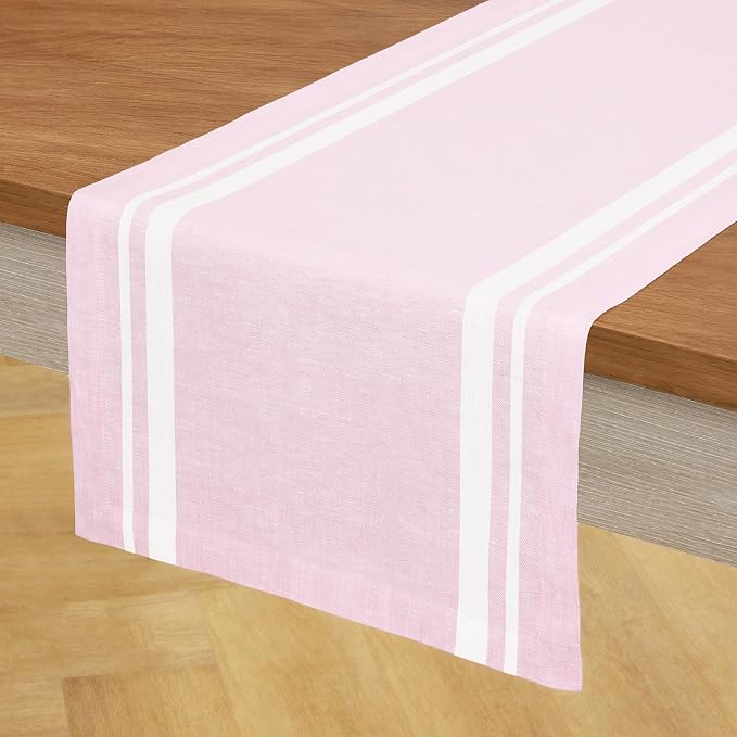 Solino Home 100% Pure Linen Table Runner, 14 x 108 in, French Stripe | Table - Image 2