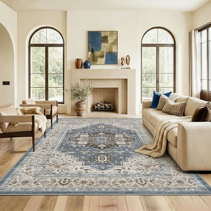 8x10 Area Rug for Living Room-Vintage Farmhouse Boho Floral Washable Stain by Unknown