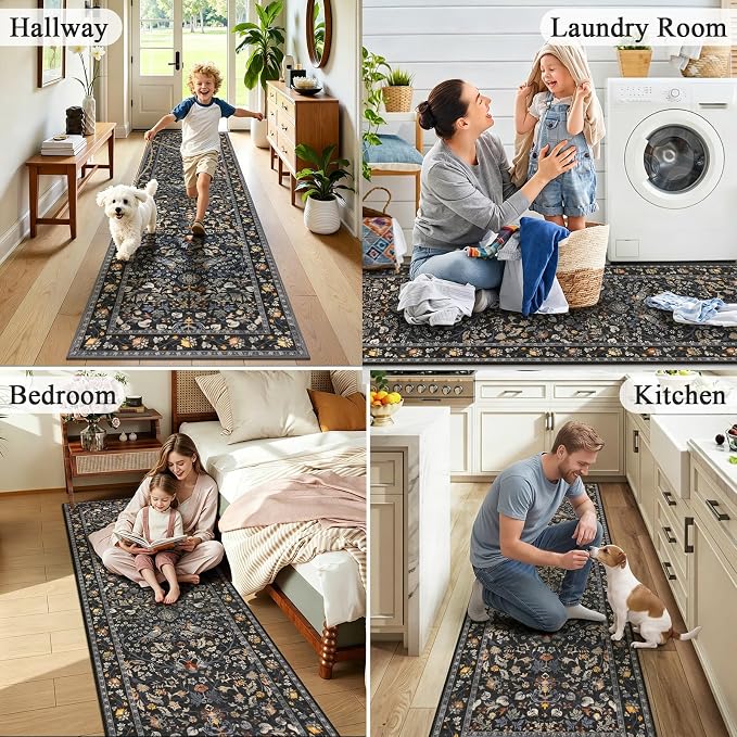 HEBE Washable Hallway Runner Rug 2'x 6' Non Slip Kitchen Rugs Runner, Low Pile - Image 7