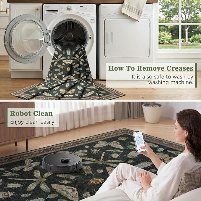 DCX 6x9 Washable Insect Rug, Vintage Gothic Black Rug - Image 5