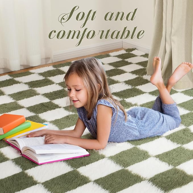 Super Soft Rug for Bedroom, 3x5 Ft Green and White Area Rug Classic Checkered - Image 2