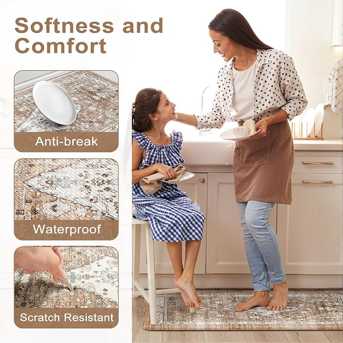 Collive Anti Fatigue Mats for Kitchen Floor, Boho Cushioned Waterproof Kitchen - Image 4