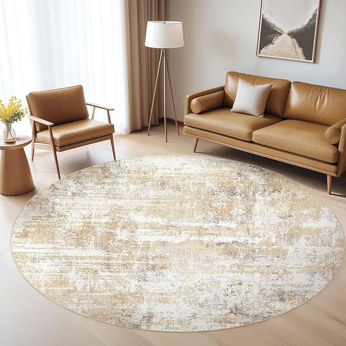 Round Rug Living Room Rugs: 5Ft Washable Circle Large Abstract Modern Soft by LOONGRUG