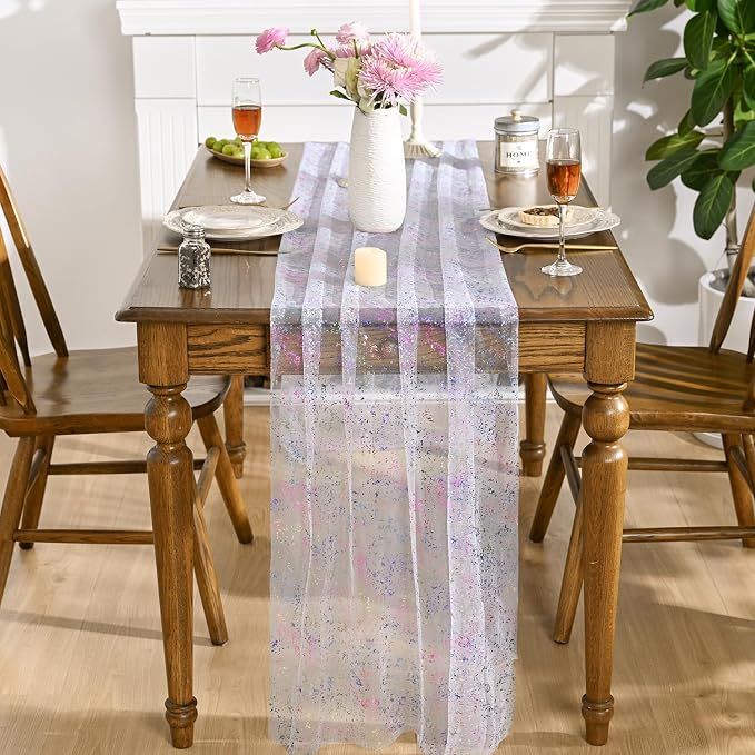 Artoid Mode 6PCS Colorful Gold Gauze Table Runner 120 Inch 10FT, Glitter - Image 3