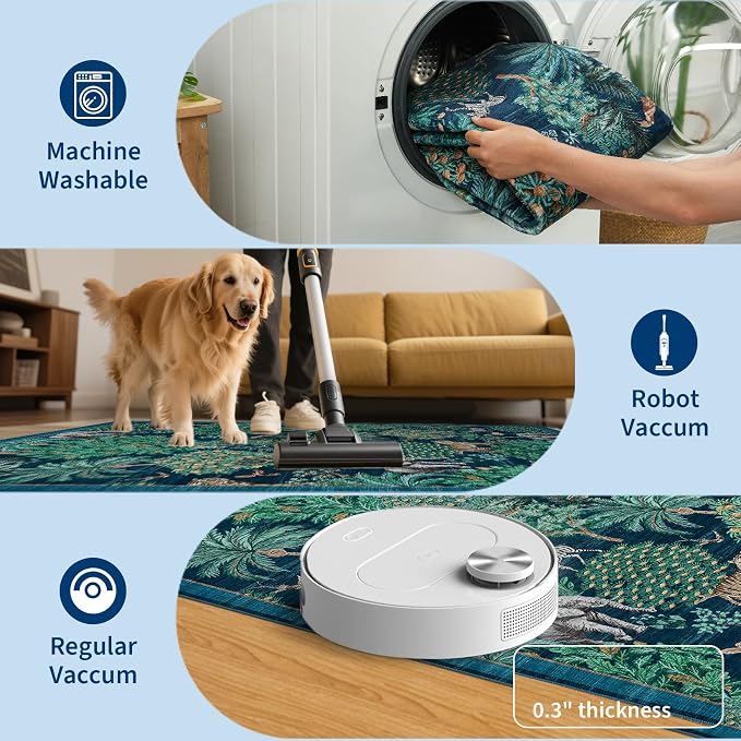 GarveeHome Jungle Round Washable Rugs 4ft Non-Slip Soft Round Rug - Image 5