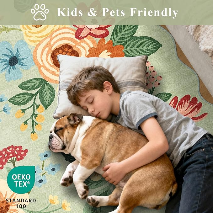 DUKINO 8x10 Area Rug, Floral Washable Rugs - Image 4