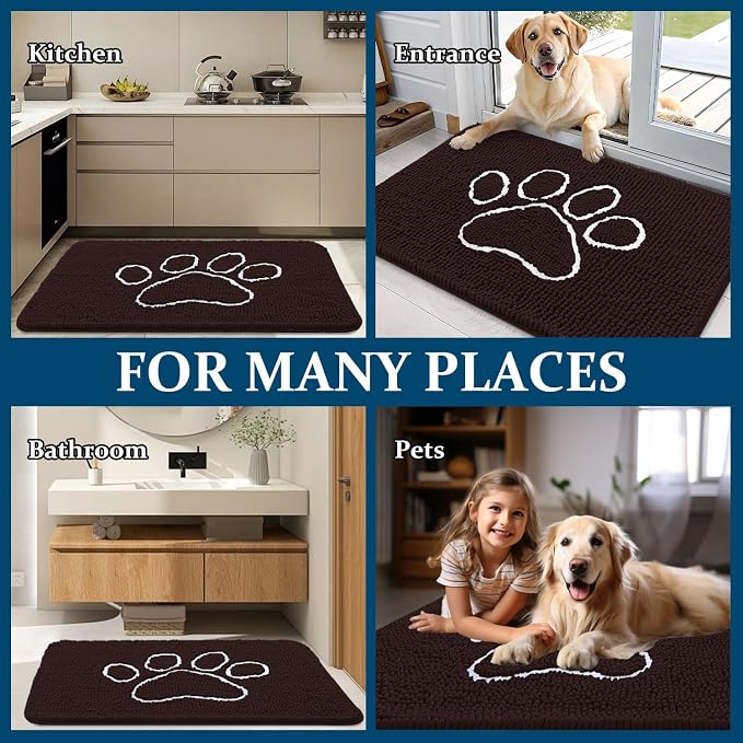 OLANLY Dog Door Mat for Muddy Paws 44x24, Paw Print Design, Absorbs Moisture - Image 8