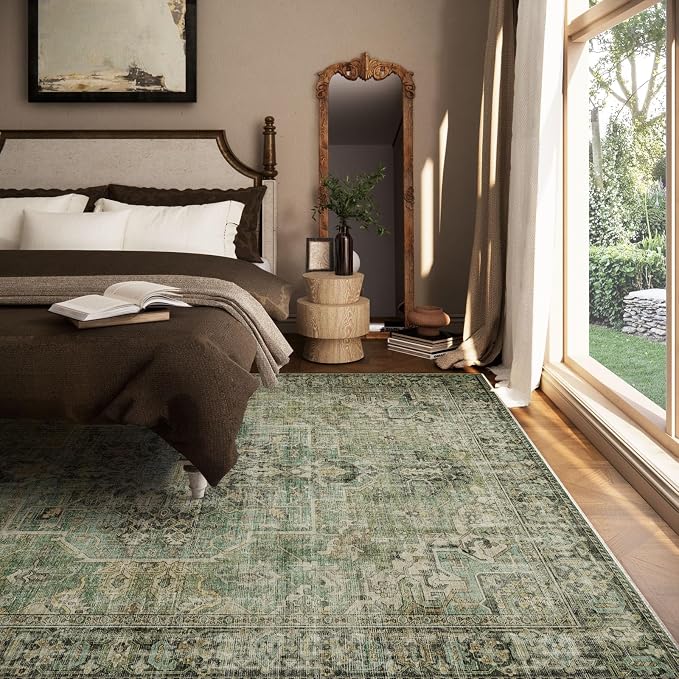 8x10 Area Rugs for Living Room: Washable Bedroom Rug Boho Vintage Rugs Stain - Image 3