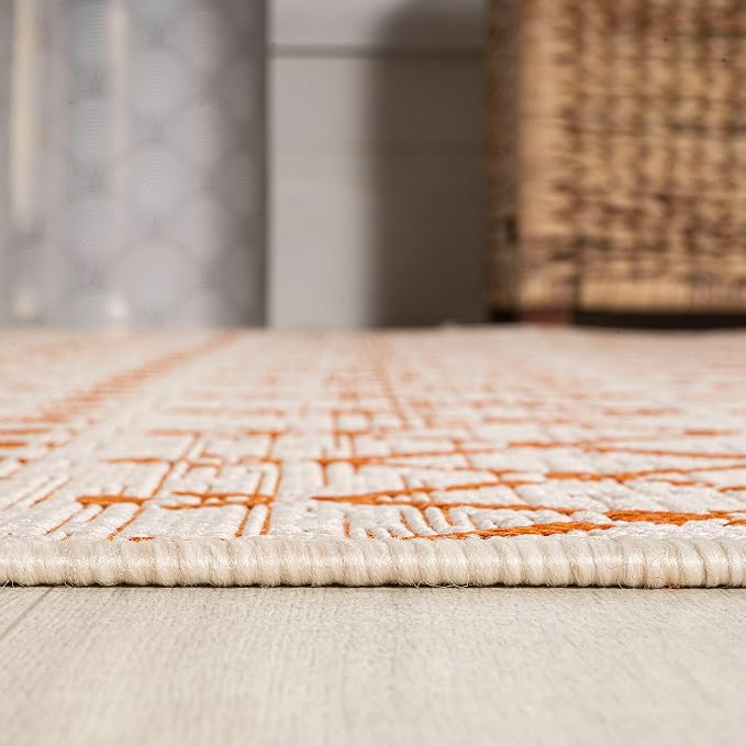 JONATHAN Y Moroccan Geometric Indoor Outdoor Area Rug 3X5 Cream/Orange - Image 7