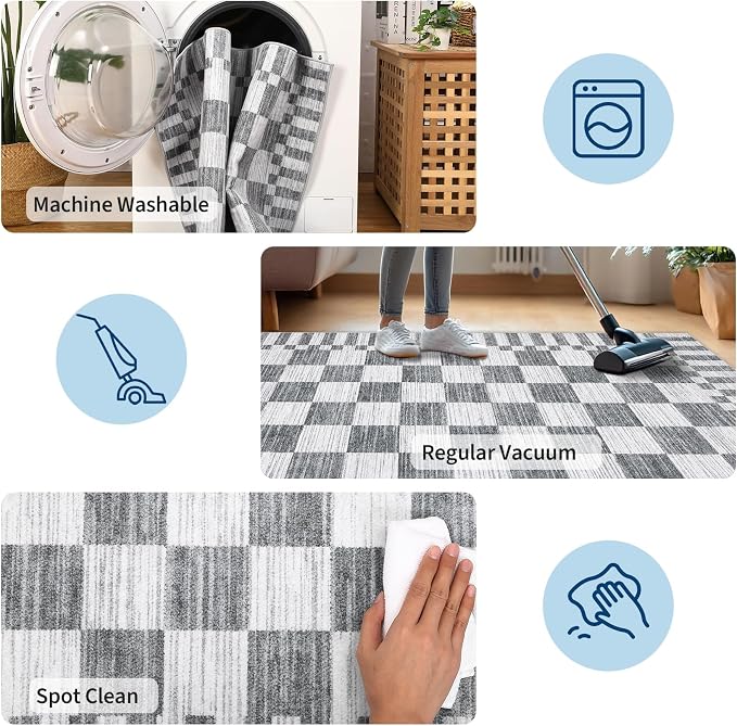 GarveeHome Grey Checkered Rug 2x3 Washable Rug Non-Slip - Image 7