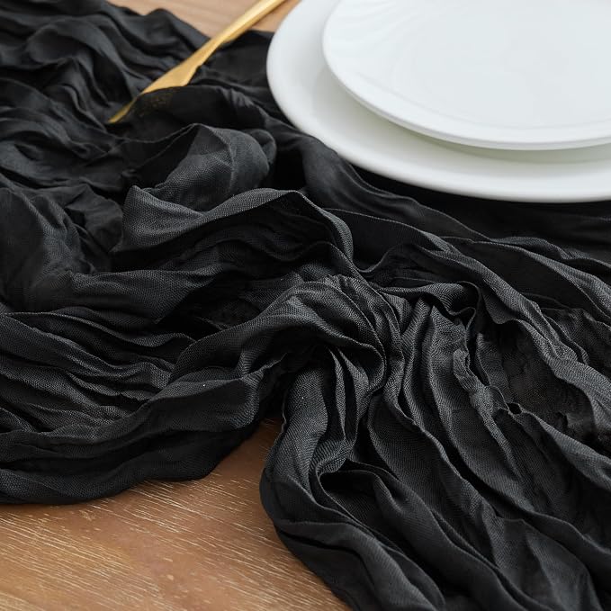 Asee'm 2pcs Black Cheesecloth Table Runner Summer 10FT Boho Gauze Rustic | - Image 4
