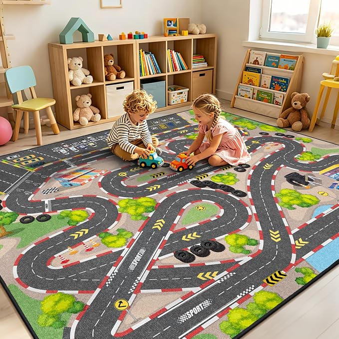 Kids Car Rug Play Mat, 3x5 ft Race Track Road Rug - Image 8