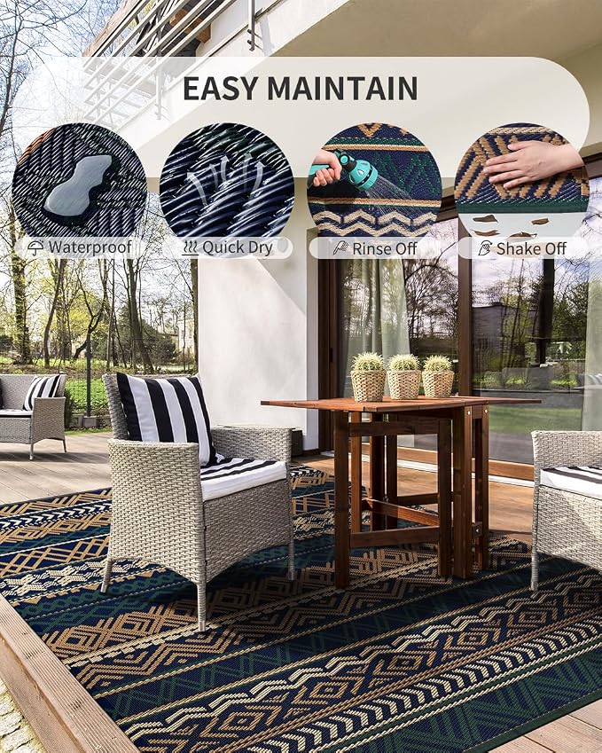 MontVoo Outdoor Rug Carpet Waterproof-Patio Rug Mat 6x9 Reversible RV Outdoor - Image 3