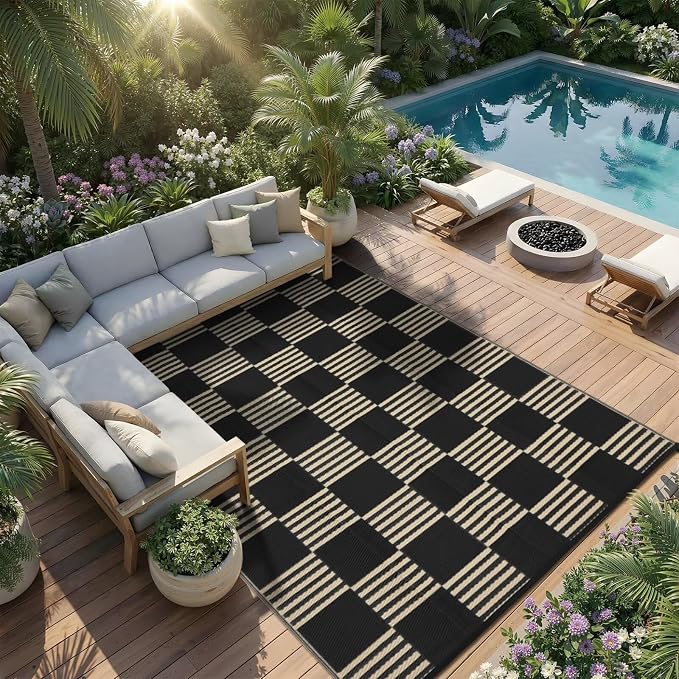 Garvee Waterproof Outdoor Rug 6x9, Checkered Foldable Plastic Straw Patio - Image 7
