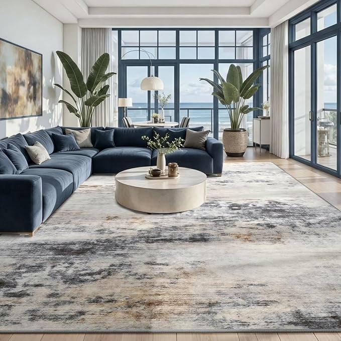 Toneed Abstract Area Rug 6x9 Modern Washable Rug Soft Non Slip Rug Low Pile by Toneed